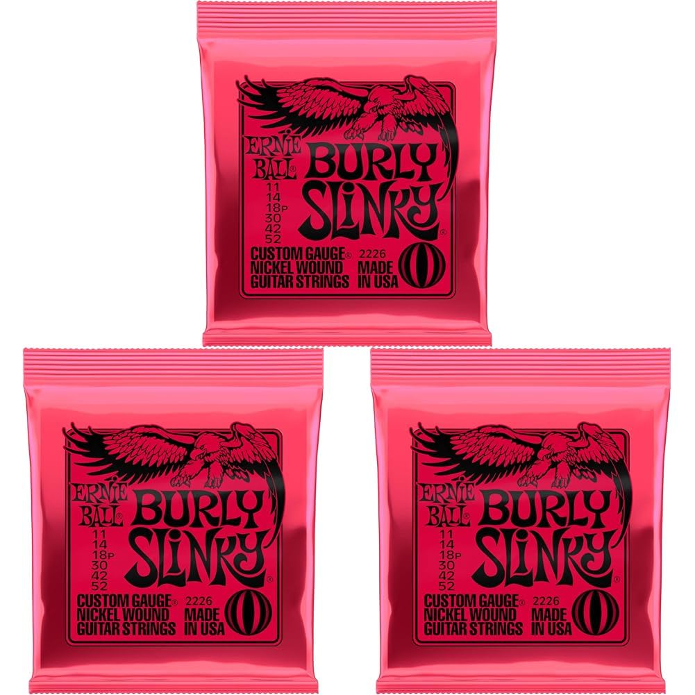 Ernie Ball Burly Slinky Nickelwound Electric Guitar Strings 11-52 Gauge (Pack of 3)