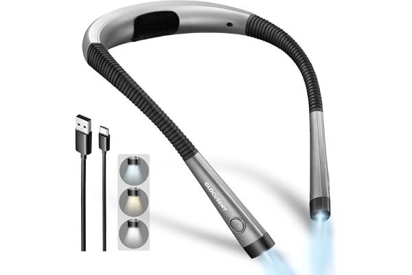Glocusent Book Light, 3 Color Temperatures Reading Light, Bendable Neck Light, 80 Hrs Lasting Rechargeable Book Light for Rea