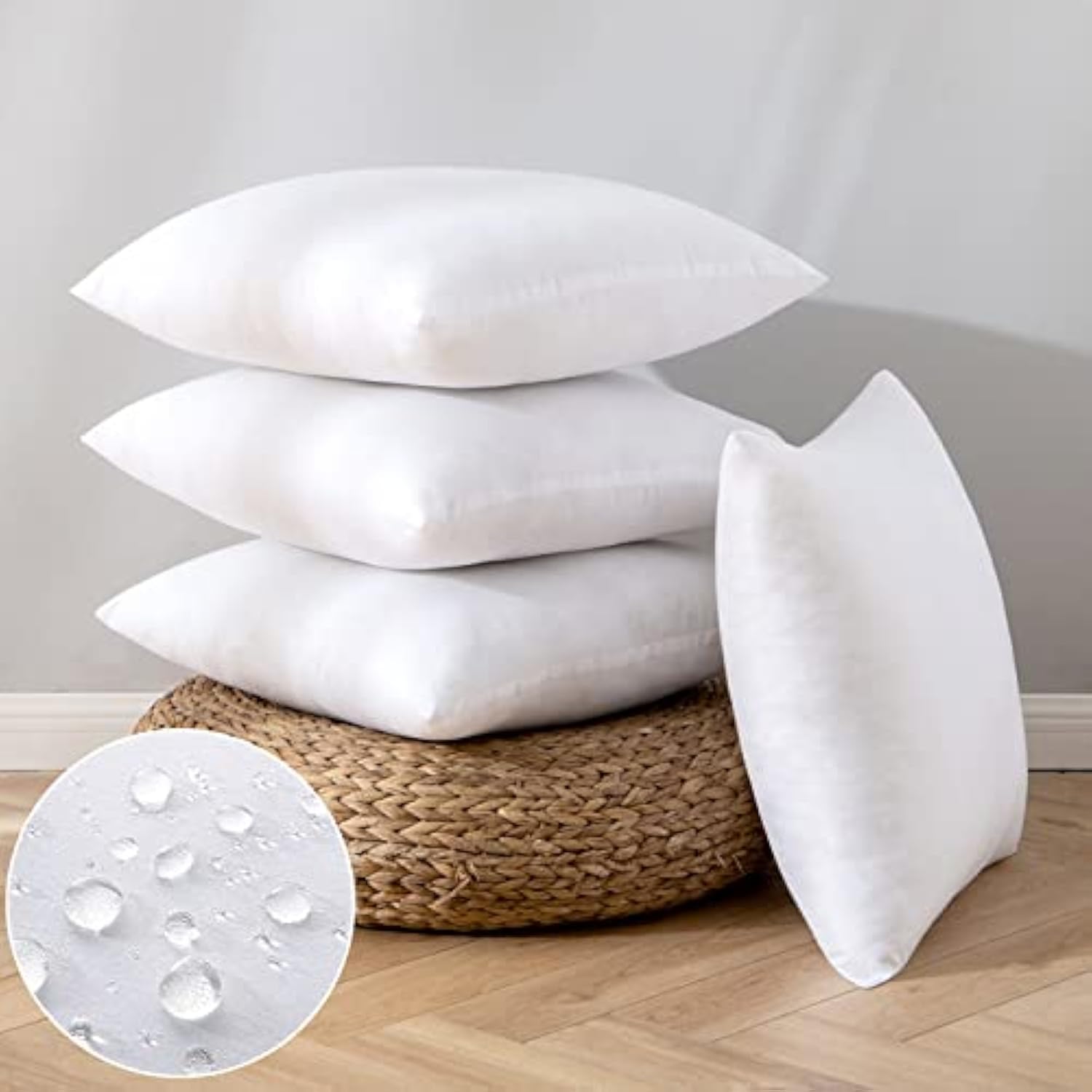 Photo 1 of EMEMA Pack of 4 Outdoor Pillow Inserts Waterproof Throw Pillow Premium Fluffy Decorative Cushion Square Inner Soft for Patio Furniture Garden Sleeping Bed Couch Sofa Bedroom 12x12 Inch 30x30 cm