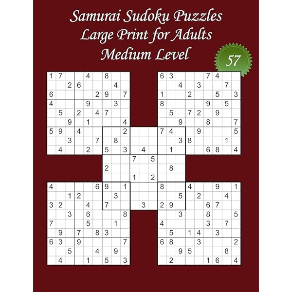 samurai sudoku puzzles large print for adults medium level n 57 100 medium samurai sudoku puzzles big size 8 5 x 11 and large print 22 the solutions samurai