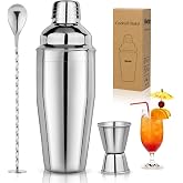Mawisek 24oz Cocktail Shaker Set Martini Shaker Set Bartender Set | Professional 18/8 Stainless Steel Bar Tools with Margarit