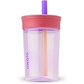 Owala Kids Insulation BPA-Free Plastic Tumbler with Spill Resistant Flexible Straw, Easy to Clean, Kids Water Bottle, Great for Travel, Dishwasher Safe, 15 Oz, Pink and Purple (Lilac Rocket)