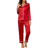 U2SKIIN Women Silk Pajamas Set, Long Sleeve Satin Pajamas for Women Sleepwear Button Down Pjs Set Two-piece
