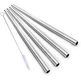ALINK Stainless Steel Smoothie Straws, 9 inch X 0.31 in Reusable Metal Straws for Juice, Water, Smoothie, Set of 4 with Clean