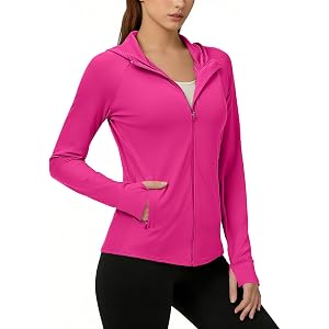 FOCLMP Sun Shirt Women Summer Yoga Athletic Jackets Lightweight UV Protection Shirts Full Zip Workout Rash Guard Long Sleeve
