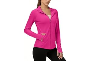 Sun Shirts Women Thumb Hole Long Sleeve Hiking Jacket with Hood Full Zip UPF 50+ Sun Protection Outdoor Yoga Shirts