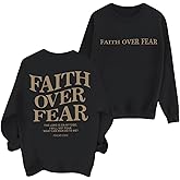Sulayesh Christian Sweatshirt Women Jesus God Faith Over Fear Religious Sayings Shirt Bible Verse Long Sleeve Pullover Top