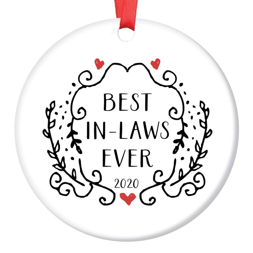 Amazon Com Sentimental Gifts For Mother In Law Christmas Ornament Groom Bride Father Best Wedding Present Ideas Family Keepsake Dated Year Pretty Black White Greenery Ceramic Tree Decorations 3 Flat Circle Handmade