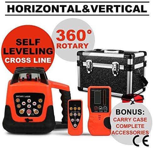 SMTHouse Laser Level Rotary Laser Level Self Leveling Rotary Laser Red Beam Fully Automatic Rotary Remote Control Waterproof (Red Laser Level)