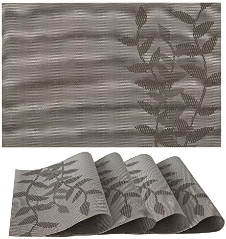Placemats Set of 4| Vinyl PVC Placemat Table Mats | Non slip | Heat Resistant (Coffee Floral)
