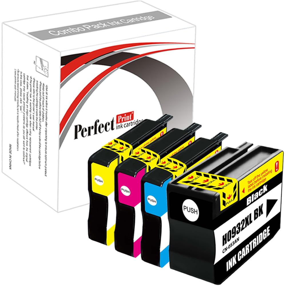 PerfectPrint Compatible Ink Cartridge Replacement for HP Officejet 6100 6600 6700 7110 7510 7610 7612 932XL 933XL (Black/Cyan/Magenta/Yellow, 4-Pack)