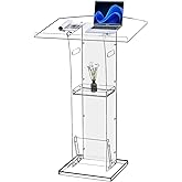 KSacry Acrylic Clear Podium Stand with Storage Shelf,Plexiglass Pulpits for Churches,Conference,Speeches,Weddings,Classroom,P