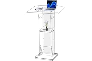 KSacry Acrylic Clear Podium Stand with Storage Shelf,Plexiglass Pulpits for Churches,Conference,Speeches,Weddings,Classroom,Professional Presentation Podiums (23.6" L X 17.7" W X 43" H, Transparent)