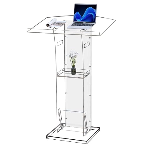 KSacry Acrylic Clear Podium Stand with Storage Shelf,Plexiglass Pulpits ...