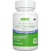 Igennus Chelated Zinc Complex 25mg with Copper, Picolinate &amp; Bisglycinate | Fully Reacted, High Bioavailability &amp; Gentle Digestion, Clean &amp; Third-Party Tested, Immune &amp; Skin Support, 6 Month Supply