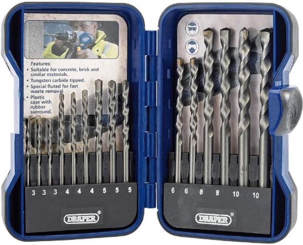 Draper TCT Masonry 15 Piece Drill Bit Set Carbon Steel Tungsten Carbide Tips