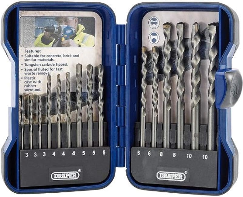 Draper TCT Masonry 15 Piece Drill Bit Set Carbon Steel Tungsten Carbide Tips