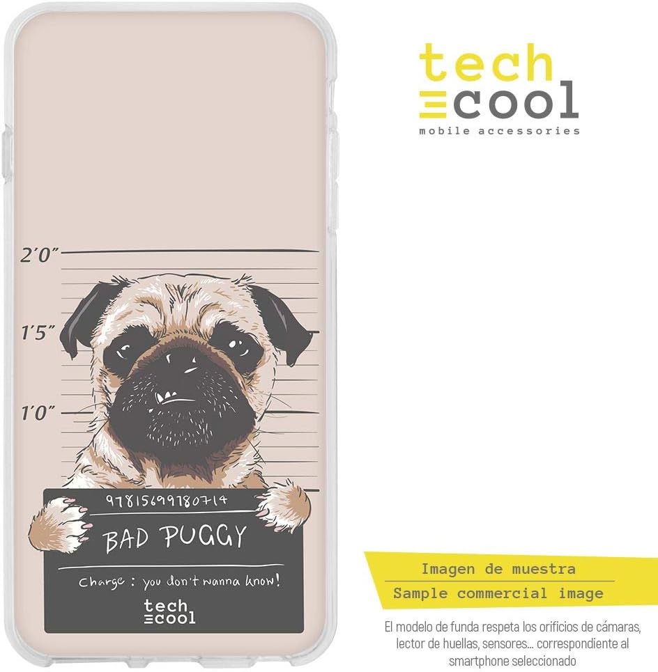 Funnytech¨ Silicone Cover for Samsung Galaxy J3 2018 l Case, cover [High-Definition Printing] [Bright Colors] Bad puggy Carlino fondo crema