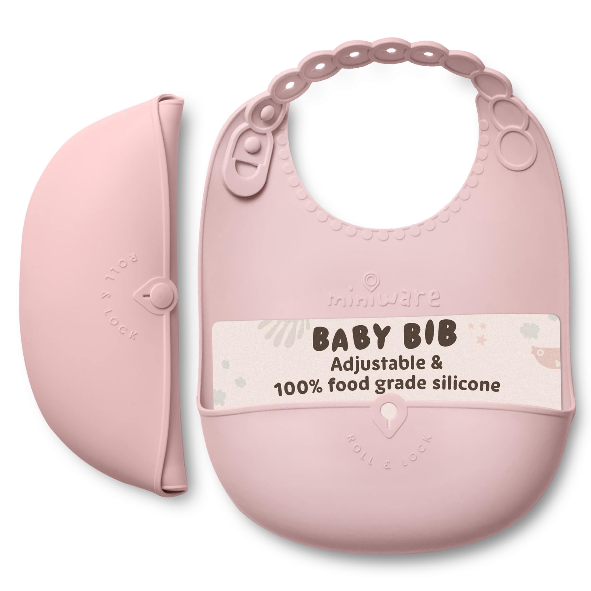 Miniware Rock Lock Bib Silicone Baby Bib (1 Pack, Cotton Candy)