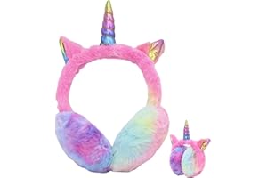 Earmuffs for Girls Unicorn Ear Muff Winter Faux Fur Ear Warmers Ear Cover with Cute Sequins Ears for Women Kids