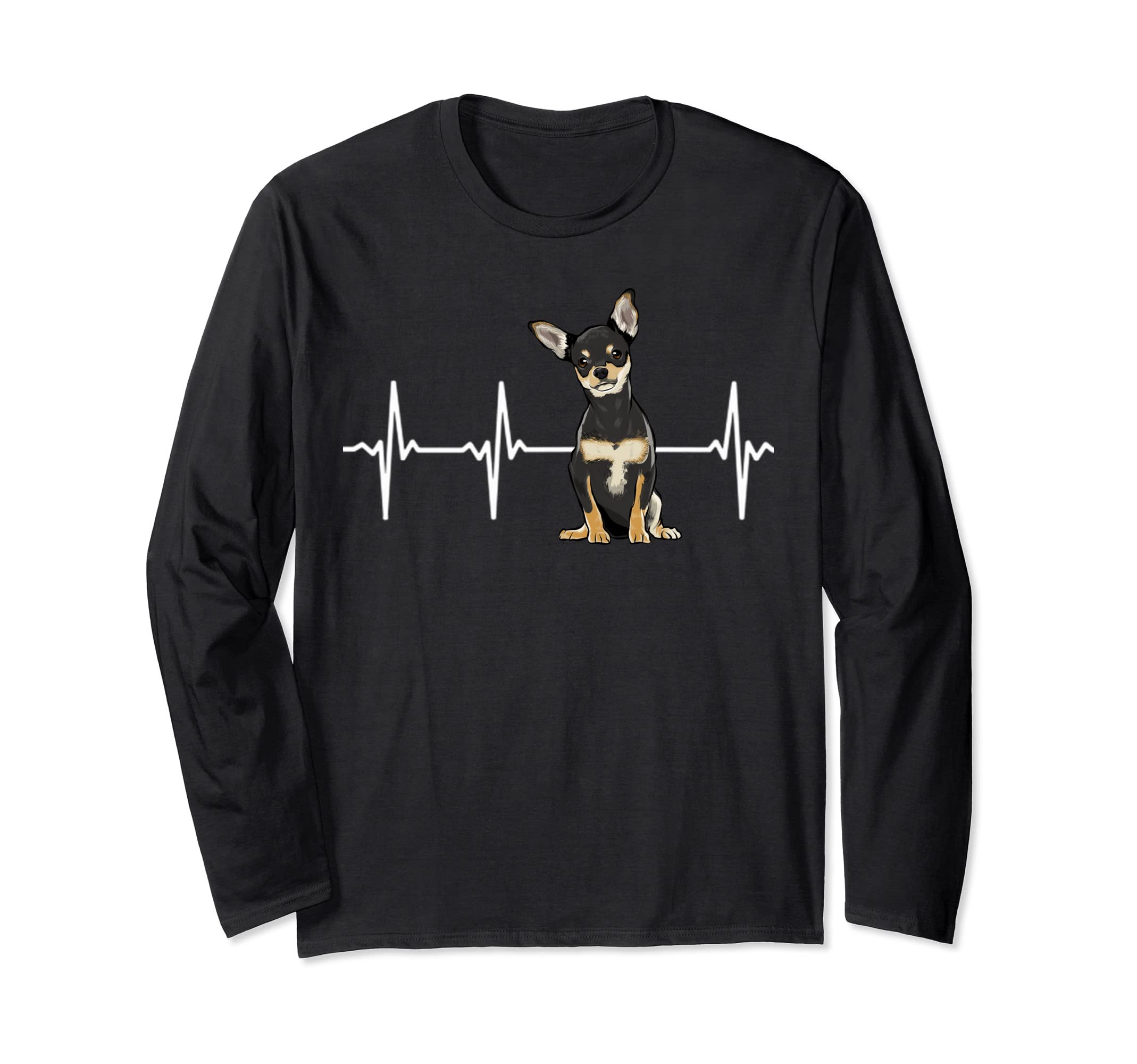 Black Chihuahua Heartbeat Dog Lover Long Sleeve T-Shirt