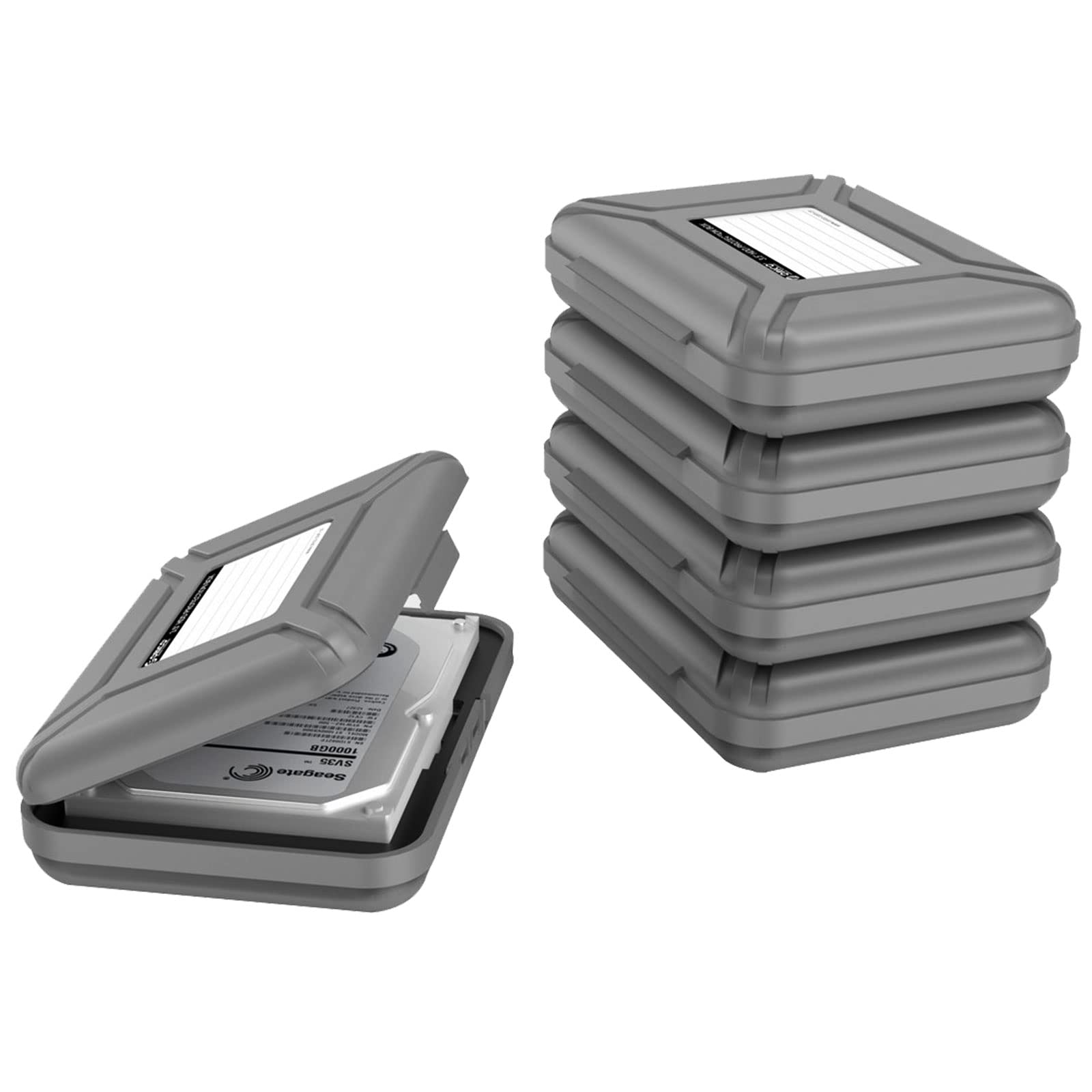 ORICO Hard Drive Protector Case 3.5 Inch HDD Protective Box/Storage Case for Western Digital WD Seagate Toshiba Samsung,Stackable and Sortable Memo(5x Grey)