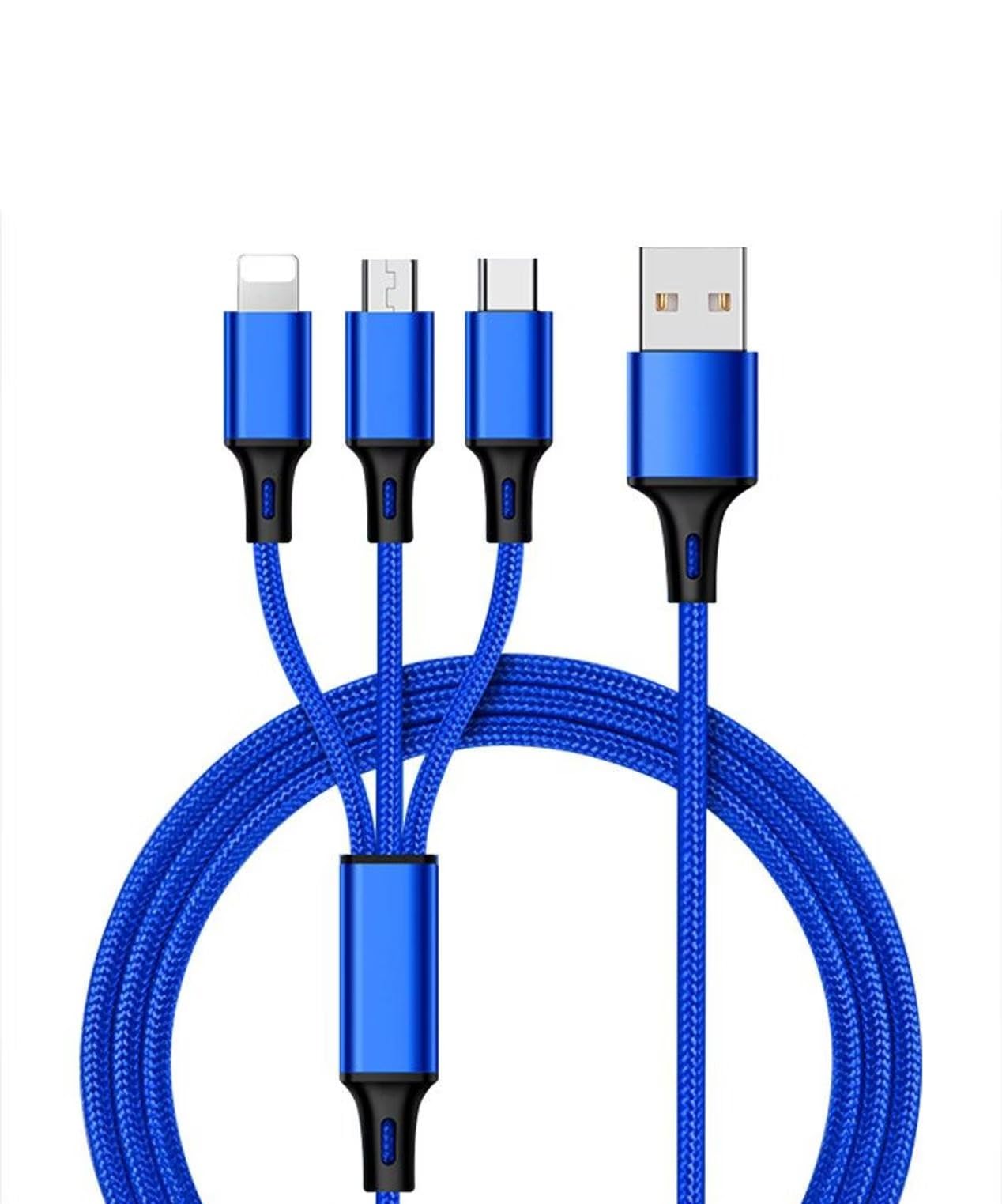 CRAZY PRICED Universal New 3 in 1 Multi Head Fast USB 2.0 Charging Cable (Blue)