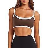 LASLULU Womens Double Layered Sports Bra Adjustable Spaghetti Straps Sexy Scoop Neck Wireless Padded Workout Yoga Crop Tops