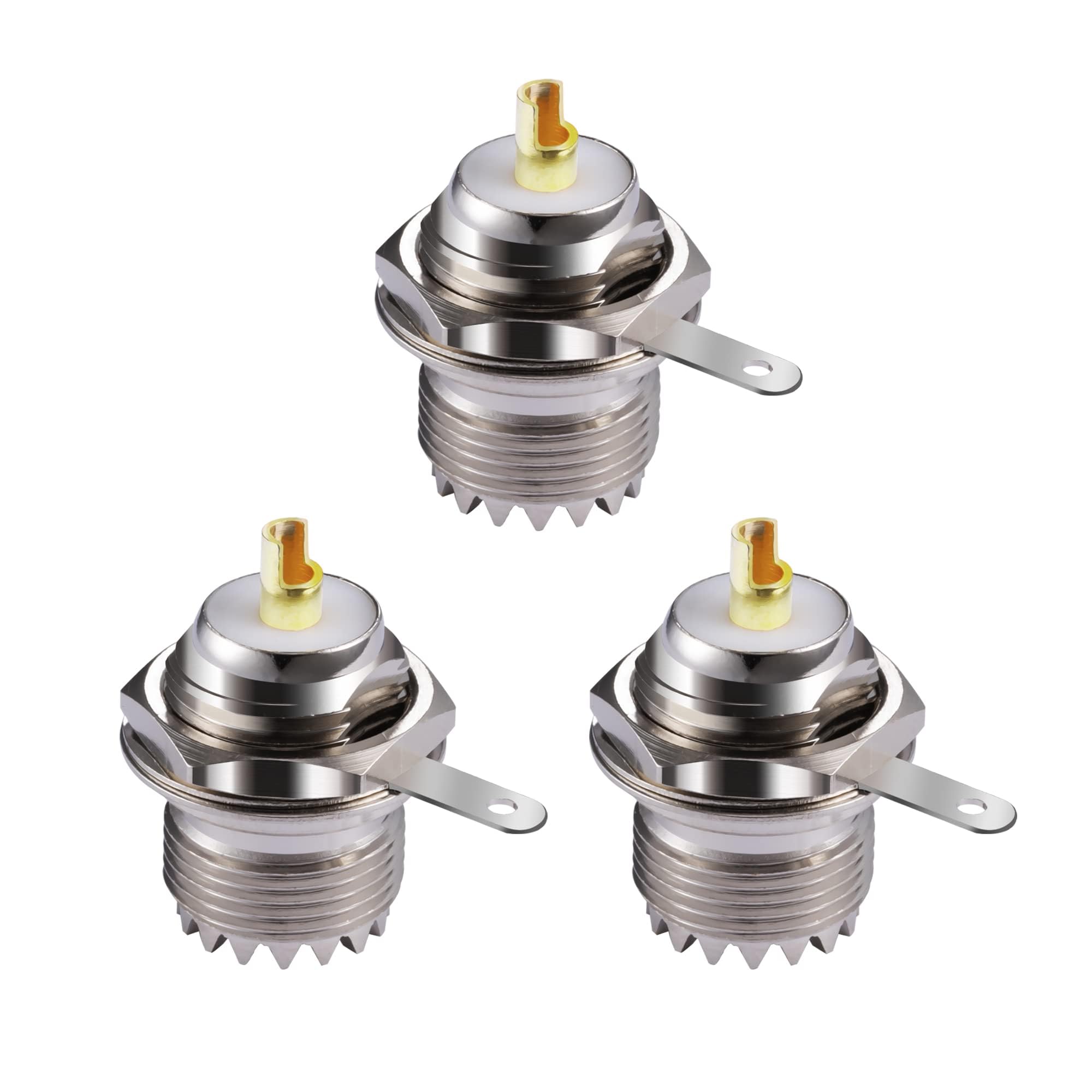 Vecys 3PCS SO239 Bulkhead Conectors UHF Female SO-239 Nut Bulkhead Handle Deck Clip Solder Cup Panel Mount Straight Connector Coaxial Adapter