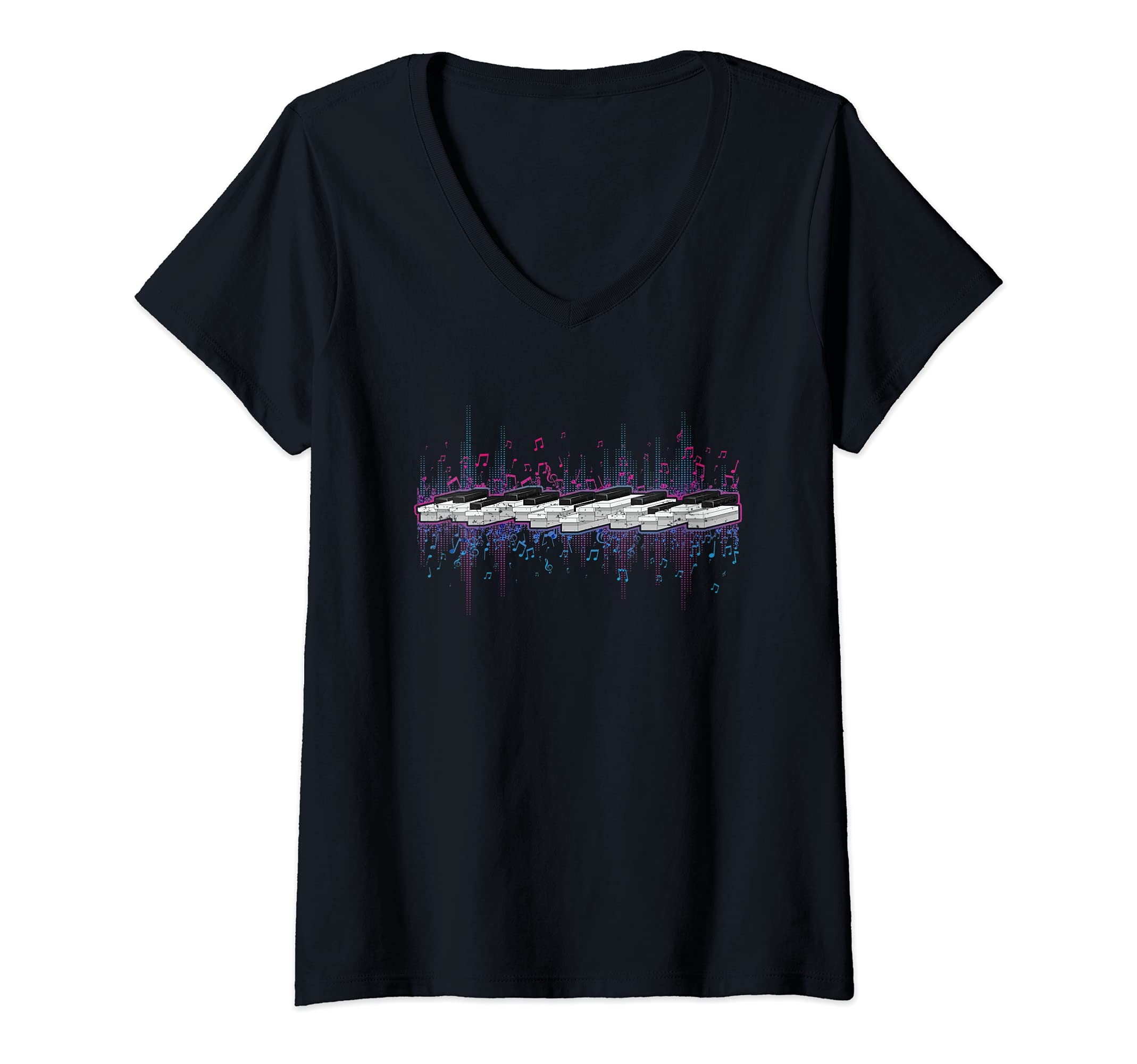 Womens Classical Music Instrument Piano Keyboard Music Notes Piano V-Neck T-Shirt