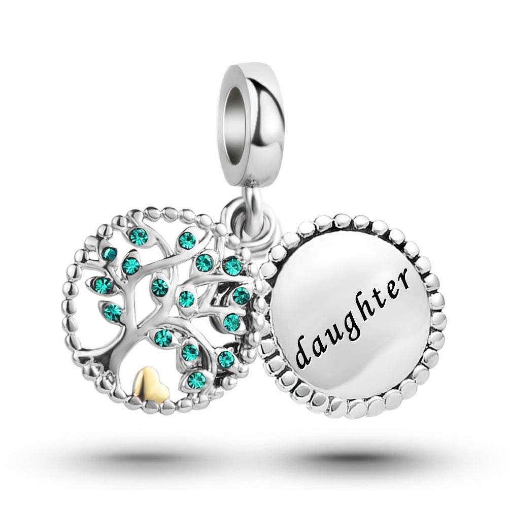 Daughter Green Family Tree Dangle Charm fits Pandora Charms Bracelets for Women Mum Mom Mother's Day Christmas Birthay Jewellery Gift Present