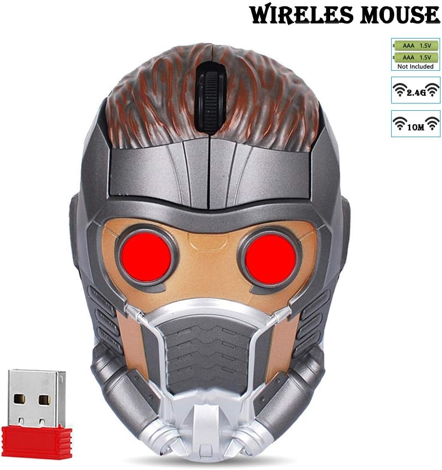 Cool Wireless Mouse Iron Man Black Panther Star Lord Ant Man Tree Man Gaming Mice with USB Unifying Receiver 1200 DPI for PC and Laptops (Star Lord)