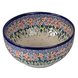 Traditional Polish Pottery, Handcrafted Ceramic Salad or Fruit Bowl 2.8l (d.24cm), Boleslawiec Style Pattern, M.705.Daisy