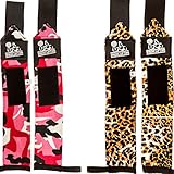 Wrist Wraps (2 Pairs/4 Wraps) for Weightlifting/Cross Training/Powerlifting/Bodybuilding - For Women & Men -Premium Quality Equipment & Accessories Hand Strength-(Leopard & Camo Red)-1 Year Warranty