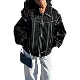 Dawery Casual Leater Jacket Women Loose Lapel Zipper Coat Female Autumn Winter Solid Long Sleeves Streetwear Lady