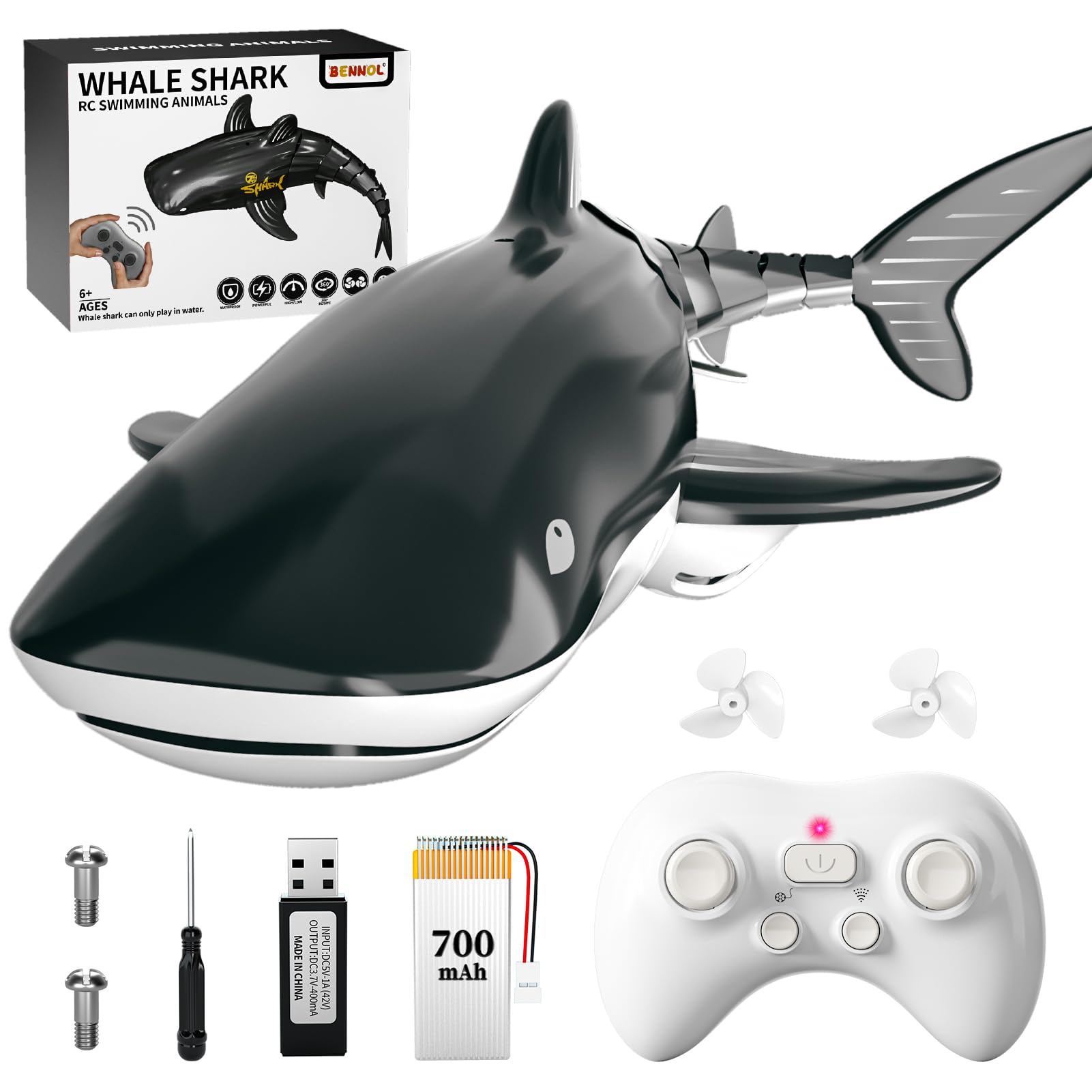 Photo 1 of Bennol 2.4Ghz Remote Control Whale Shark Toys for Boys Kids, 1:18 Scale High Simulation Whale Shark for Pool, Electric RC Whale Shark Fish Birthday Christmas Toys for 4 5 6 7 8 9 Year olds Boys Girls