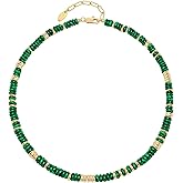 NVWAROCK Beaded Necklace for Women, Colorful Boho Beach Handmade Bead Choker, 14K Gold Plated Stackable Bohemian Multicolor Natural Stone Necklace