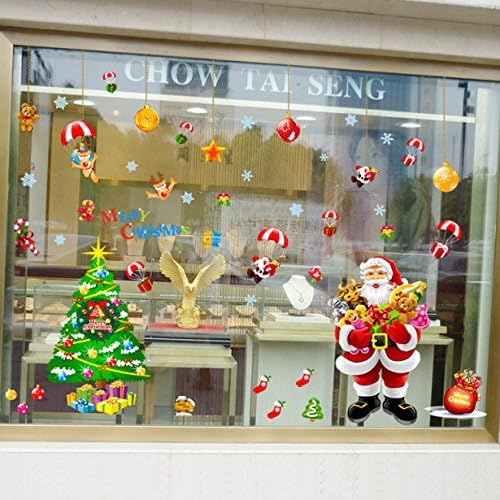 ORDERIN Christmas Gift Hot Sale Christmas Santa Claus Balloon Wall Stickers Wall Decal for Window and Cabinet Cupboard Door and Wall Decor