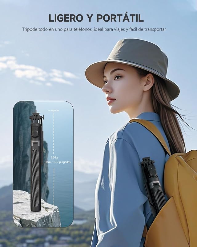180cm Tripode para Movil & Palo Selfie - Tripode Movil Extensible Portátil con Mando Inalámbrico, Compatible con iPhone/Samsung/GoPro/Cámaras