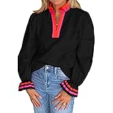 whoinshop Womens Striped Tops 2025 Short Ruffle Sleeve Shirt V Split Neck Cute Casual Loose Blouse Black