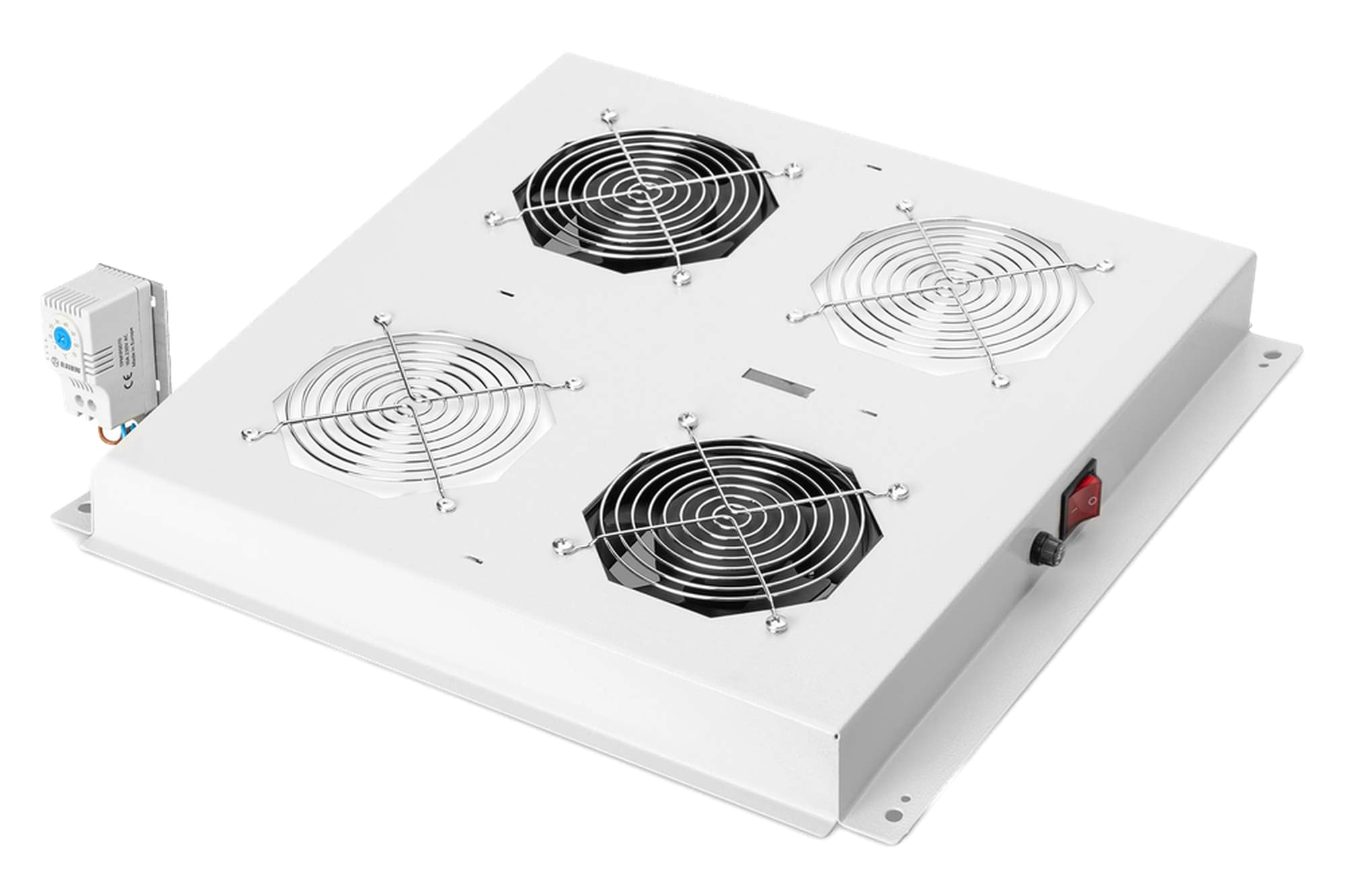 DIGITUS roof fan unit for 19-inch network cabinet – 2 fans – thermostat – air flow rate 4.6 m³ per minute – for Unique, Unique Light and Server-N series – grey