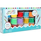 Darice Lanyard Kit - 15 Pack Plastic Gimp String with Assorted Colors - Glitter and Solid Boondoggle for Weaving - Lacing Cord for Bracelets, DIY Keychains, Crafts