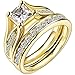 LWLH Jewelry Womens 18K Yellow/White Gold Plated Cubic Zirconia CZ Promise Engagement Wedding Band Rings Set