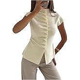 GORGLITTER Women's Short Sleeve Button Up Cardigan Y2K Ruched Mock Neck Knit Tops Spring Outfits 2026
