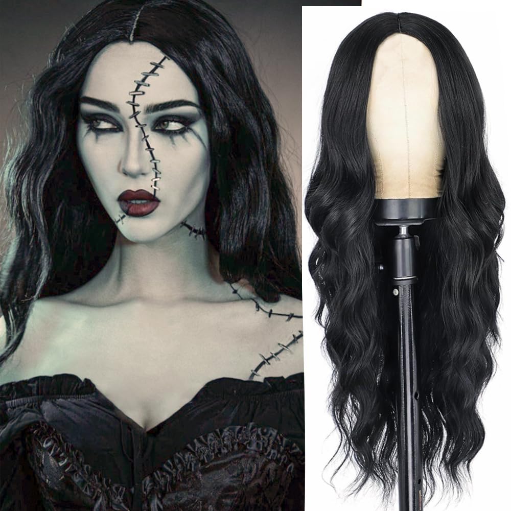 Colorfulpanda Long Black Wigs for Women Natural Looking Glueless Wavy Curly Heat Resistant Synthetic Hair Wig Middle Parting โ image 1
