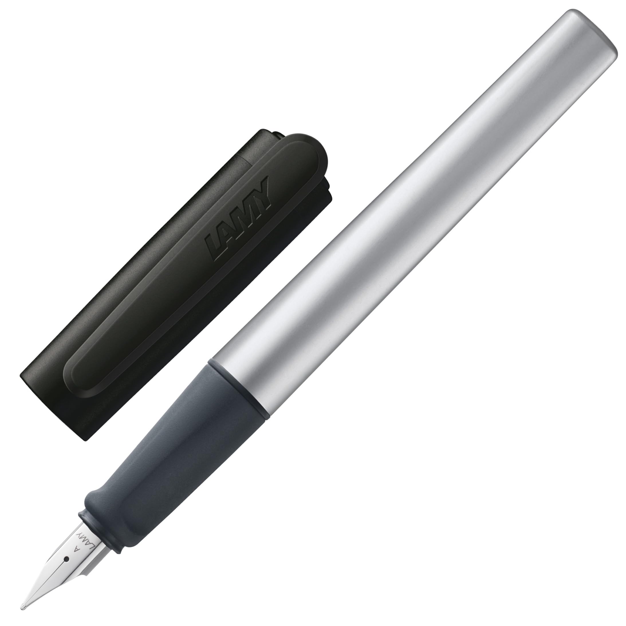 LAMY nexx black – Fountain Pen with slip-proof grip & polished steel nib in size A - triangular aluminum body - including LAMY T 10 blue cartridge - Right-Handed