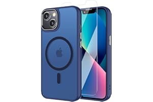 BPOASE Magnetic Case for iPhone 13, iPhone 14 with Screen Protector, [Compatible with Magsafe] Ultra Slim Translucent Matte Shockproof Protection Phone Cover-Dark Blue