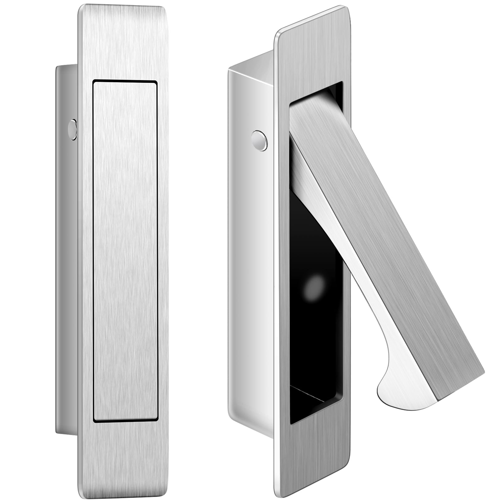 Photo 1 of Hicarer 2 Pcs Pocket Door Pull Handle 3.54'' Stainless Steel Pocket Edge Hidden Door Hardware Mount Flush Pull Handle Recessed Drawer Pulls for Sliding Closet Cabinet Bathroom