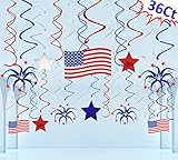 Moon Boat 36 Ct Fourth of July Patriotic Decorations Hanging Swirl - 4th of July American Flag/Stars Red White Blue Party Supplies