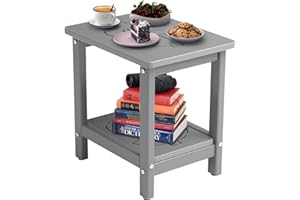 BIVODA 16.6'' HDPE Outdoor Side Table, Weatherproof Small Outdoor Table for Adirondack, Patio, Porch, Balcony, Poolside (4-Tier, Grey)